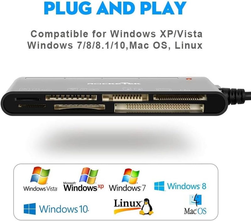 Rocketek USB 3.0 SD Card Reader, 7-in-1 Multi Memory Card Reader for SD SDXC SDHC Micro SD CF MS MMC Camera Memory Card XD Card Reader, Plug and Play Simultaneously Read/Writer(5Gbps) for Mac OS, Windows - Image 4